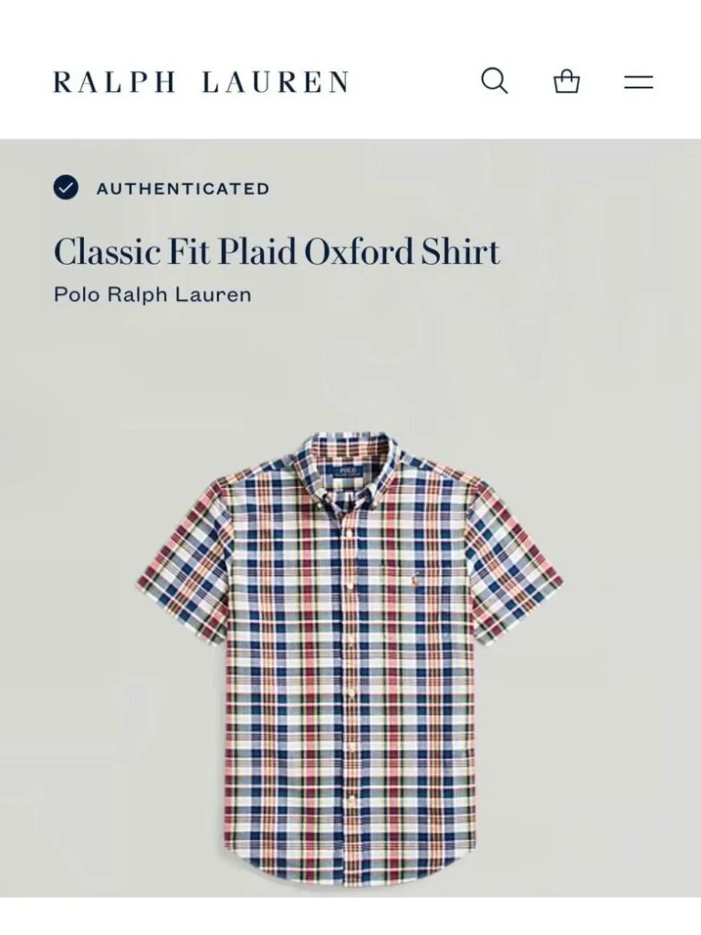 Polo Ralph Lauren Classic Fit Plaid Oxford Shirt (Large) Red Blue